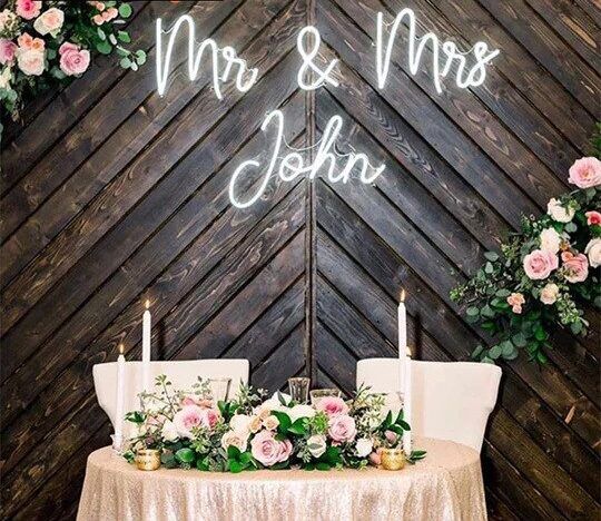 Mr & Mrs + Last Name Neon Wedding Sign image 3