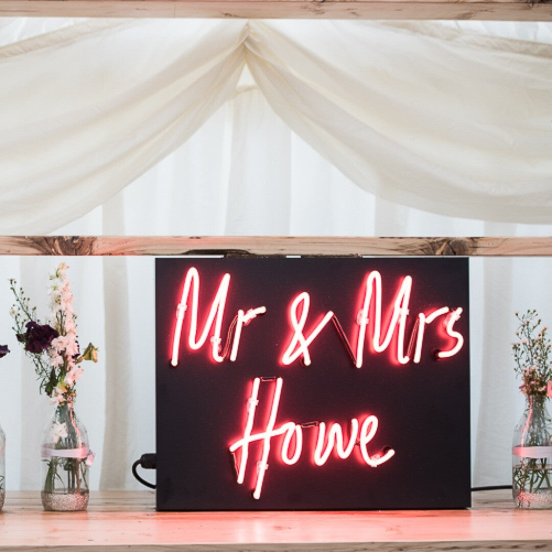 Mr & Mrs + Last Name Neon Wedding Sign image 1