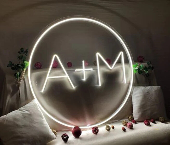 Round Neon Light with Initials image 1