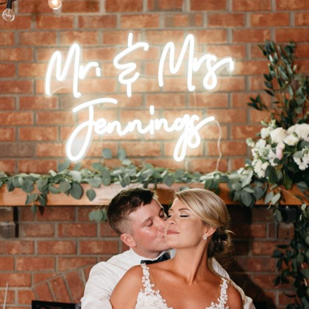 Mr & Mrs + Last Name Neon Wedding Sign image 0