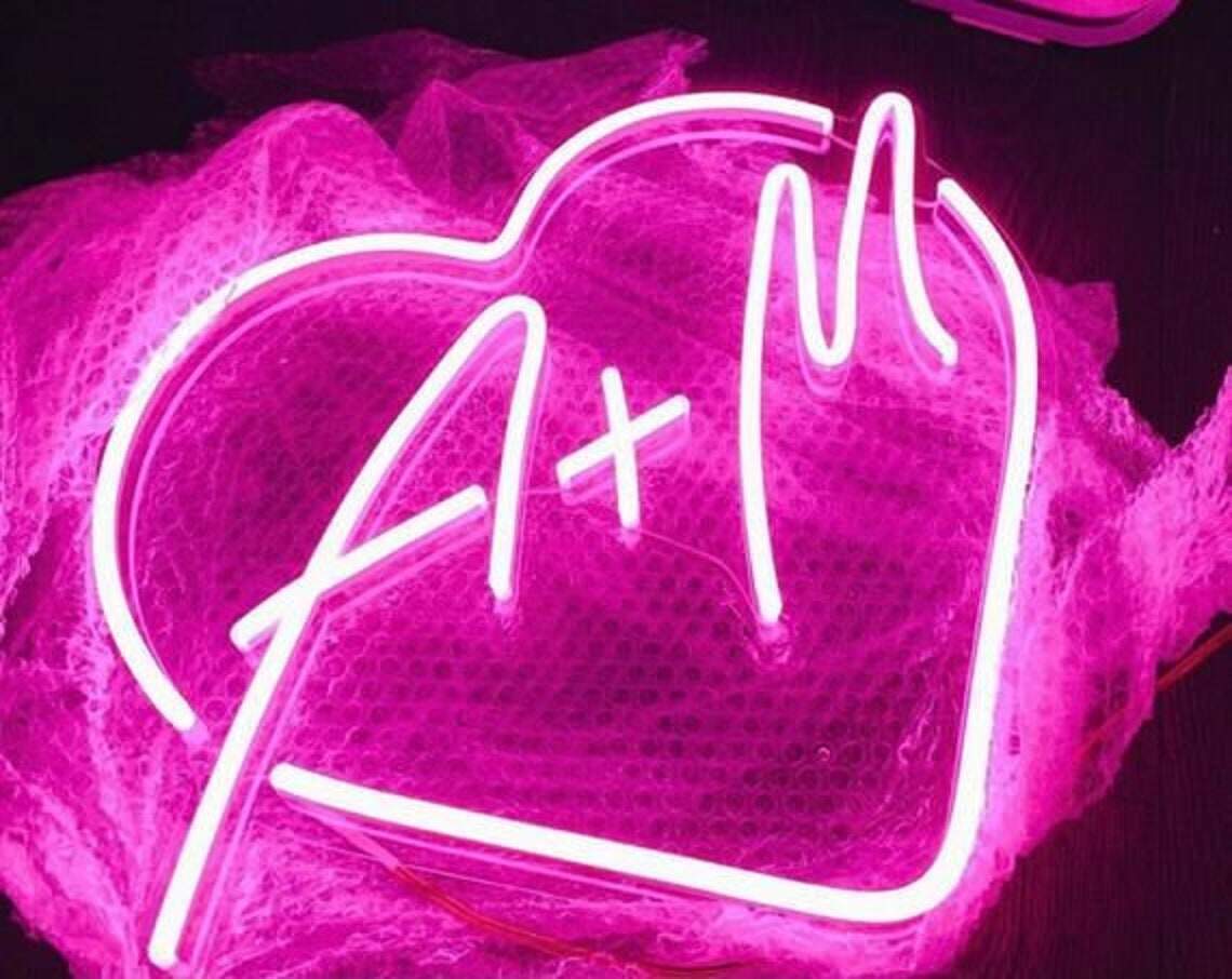 Wedding Neon Sign Heart Shape with Initials image 1