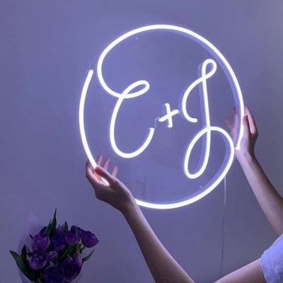 Wedding Round Neon Sign with Initials image 0