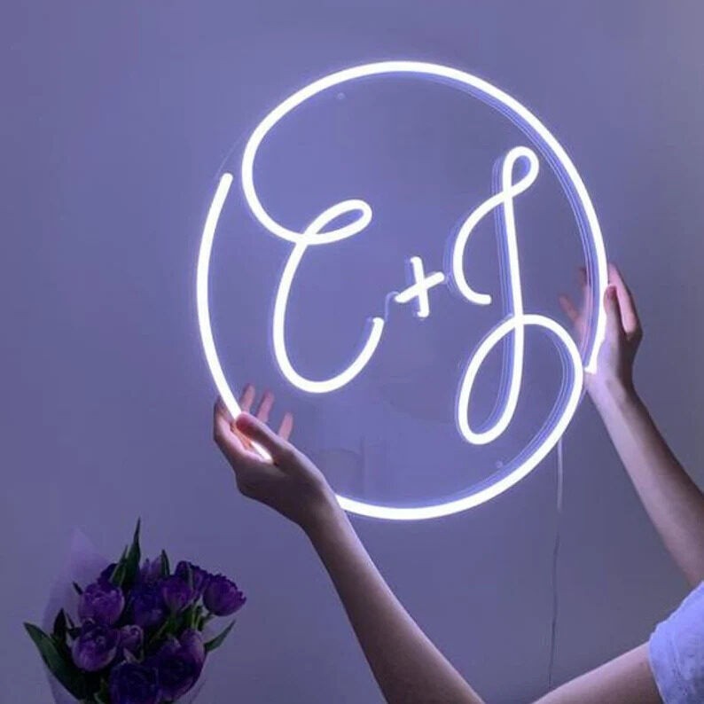 Wedding Round Neon Sign with Initials image 0