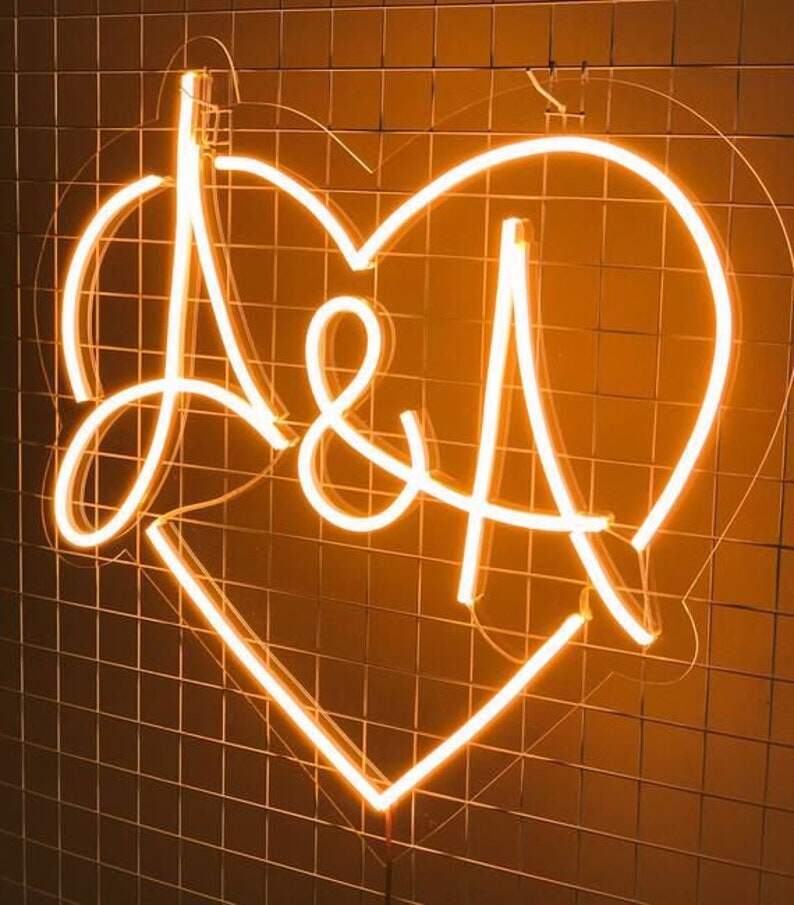 Wedding Neon Sign Heart Shape with Initials image 2